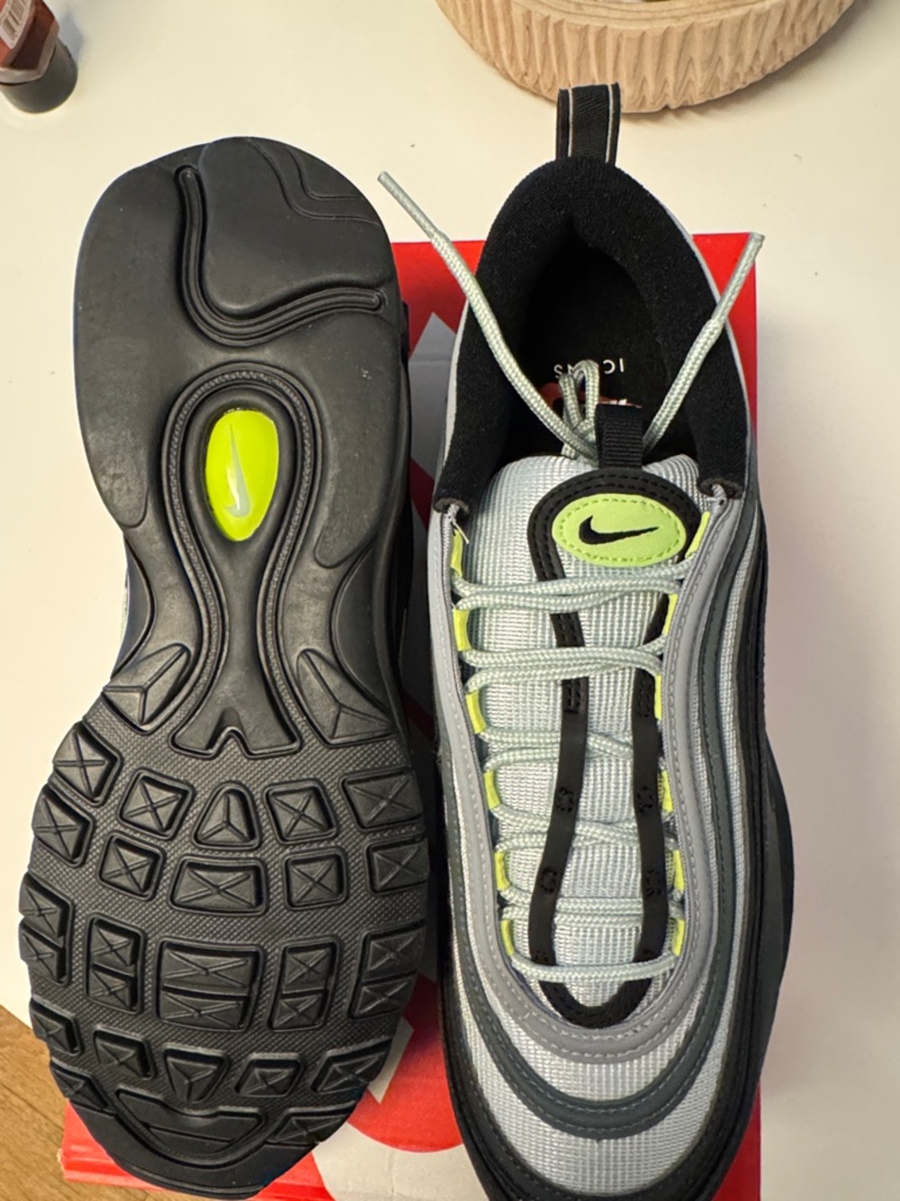 Nike Air Max 97- Gray & Neon Green Reflective Running Sneakers Size 11.5 - Picture 4 of 6